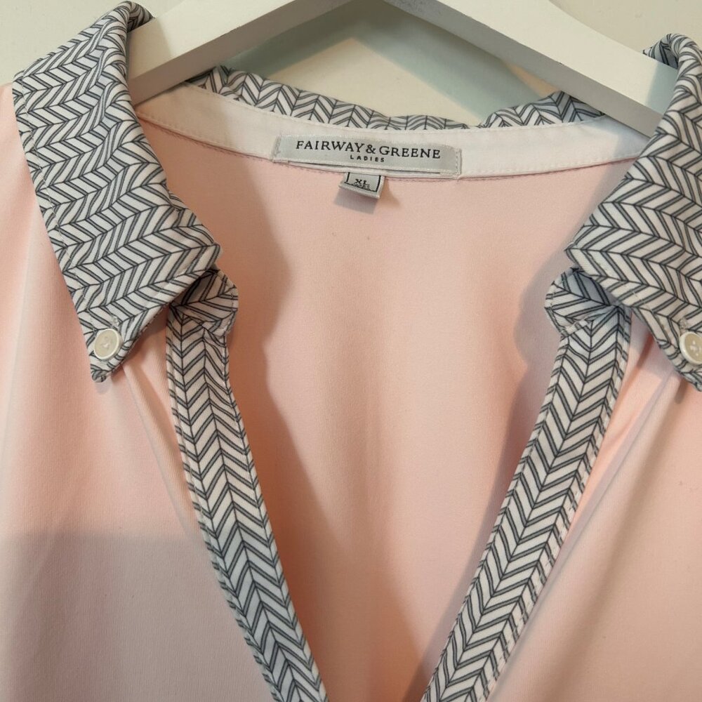 Fairway & Greene Pink Performance Golf Polo Patterned Collar Women’s Size XL